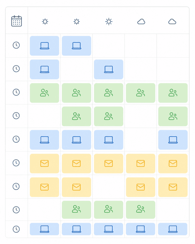 time blocking method for beginners weekly calendar example