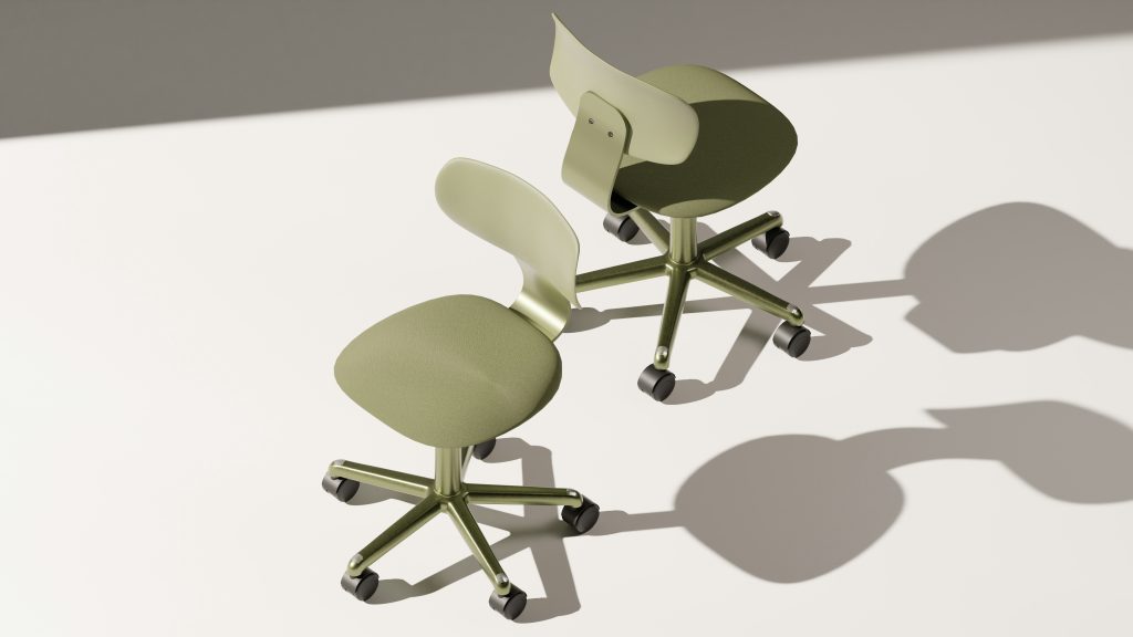 ergonomic home office setup with modern olive green chairs
