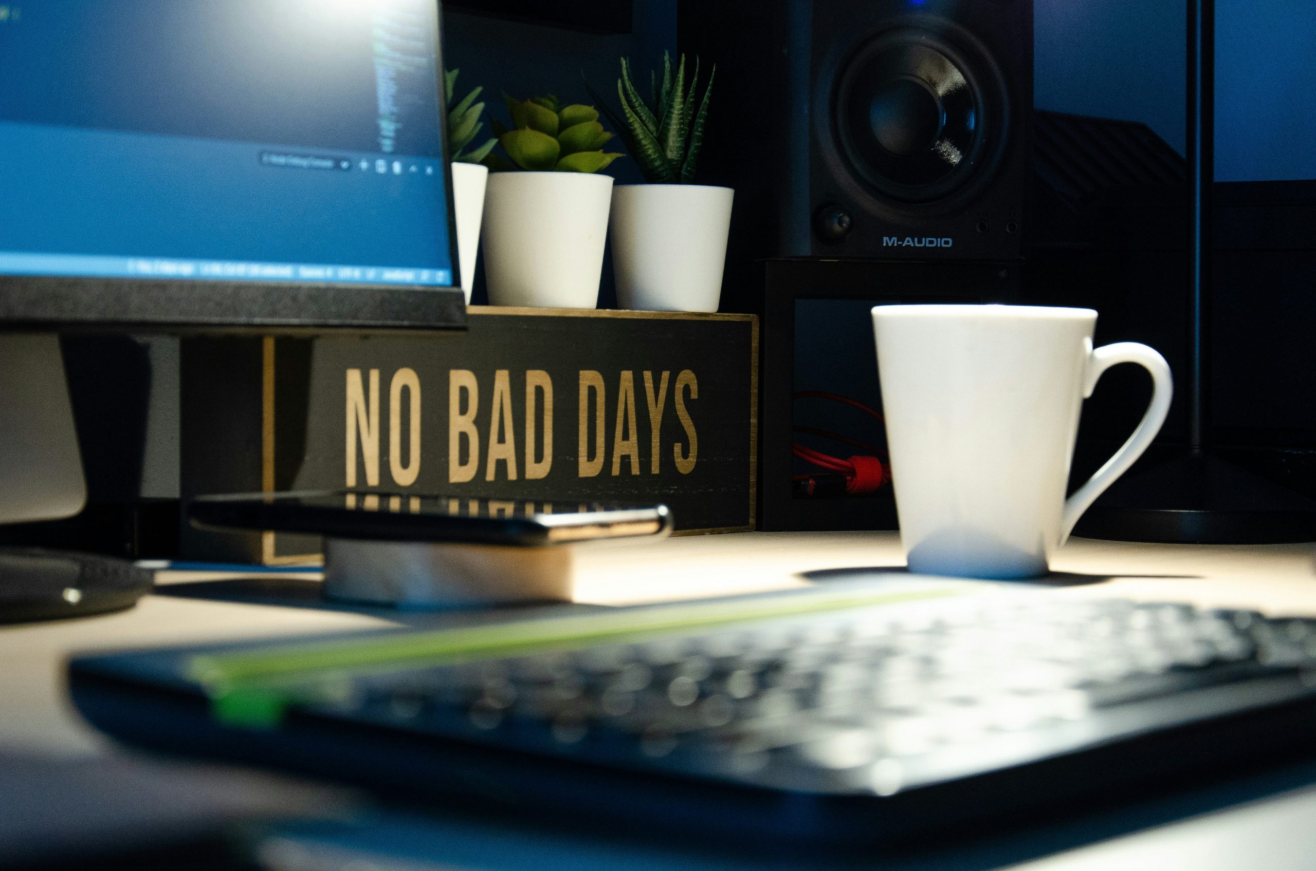 calm productive workspace setup for focused work and weekly review