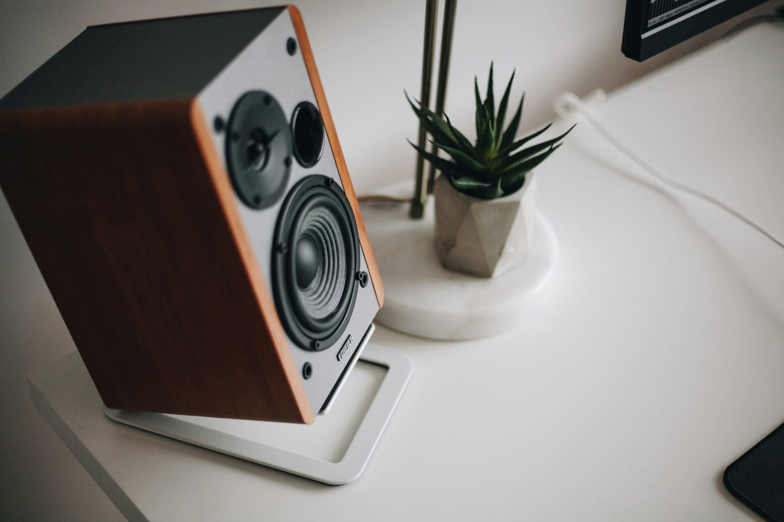 minimal speaker used to play focus music for work sessions
